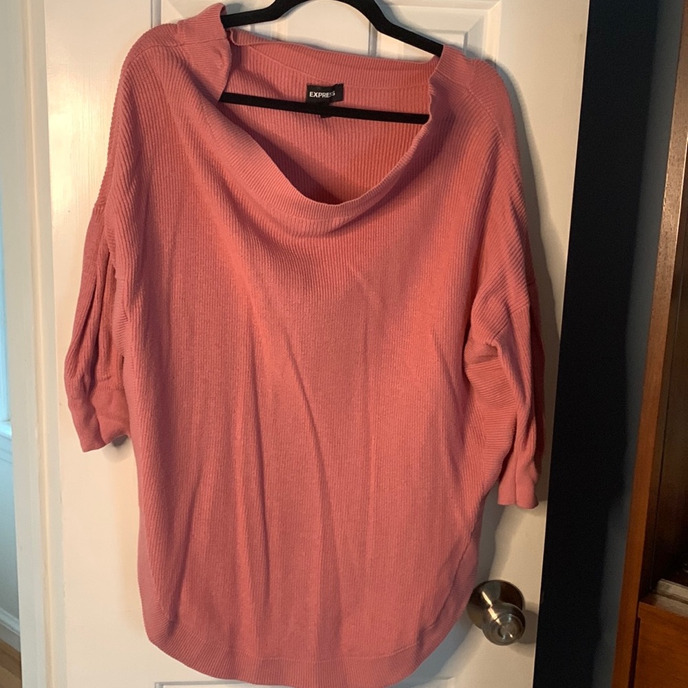 Rose tunic length off shoulder sweater